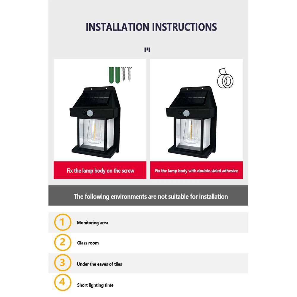 New Solar Wall Lights Outdoor Waterproof Led Tungsten Filament Bulb Human Induction 3 Modes Fence Lights For Patio Yard Garden