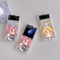 Anime Sailors-Cute-Moons Cat Luna Phone Case for Samsung Galaxy Z Flip 3 4 Z Flip 5 Z Fold 4 5G PC Soft Anti-fall Back Cover