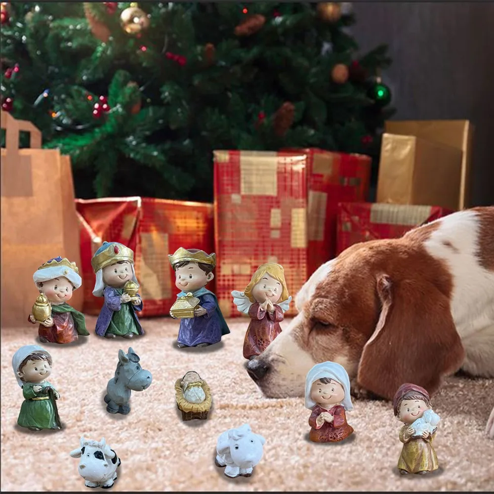 11pcs Vibrant Nativity Scene Decor, Handcrafted Resin Religious Table Decor for Holiday, Perfect Christmas Gifts for Kids