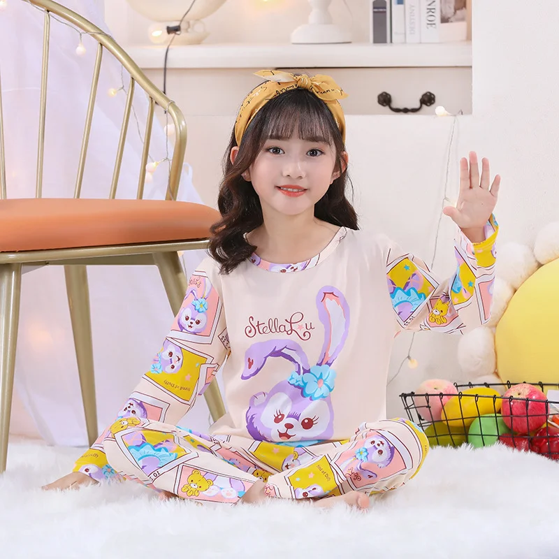 Disney Star Dailu Autumn New Girls and Boys Cartoon Anime Loungewear Stitch Set Pajamas