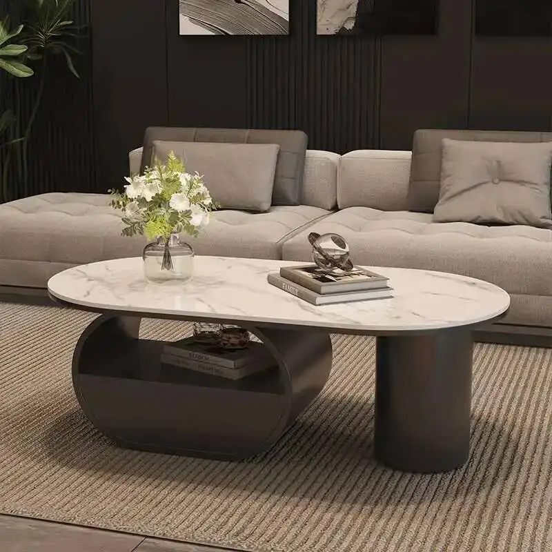 

Italian Luxury Simple Coffee Table Rock Plate Oval Drawers Living Room Center Household Creative Stolik Kawowy Home Furniture