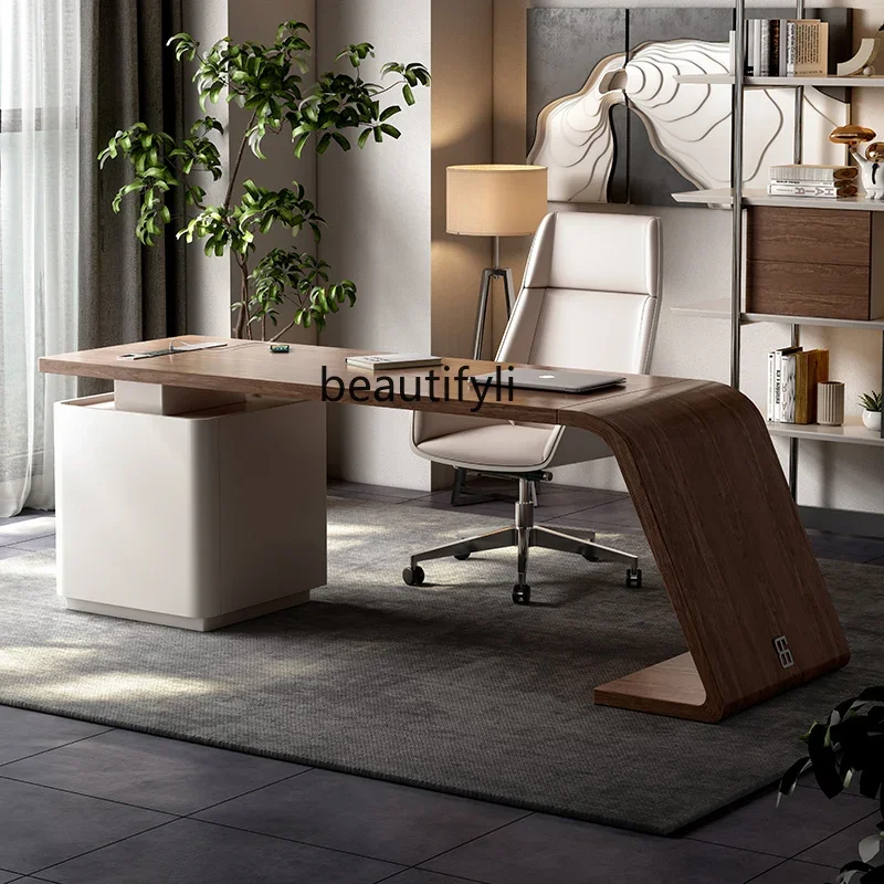 Nordic Walnut Solid Wood Office Computer Desk Living Room Designer Model Affordable Luxury Style Modern Study High-Grade Desk