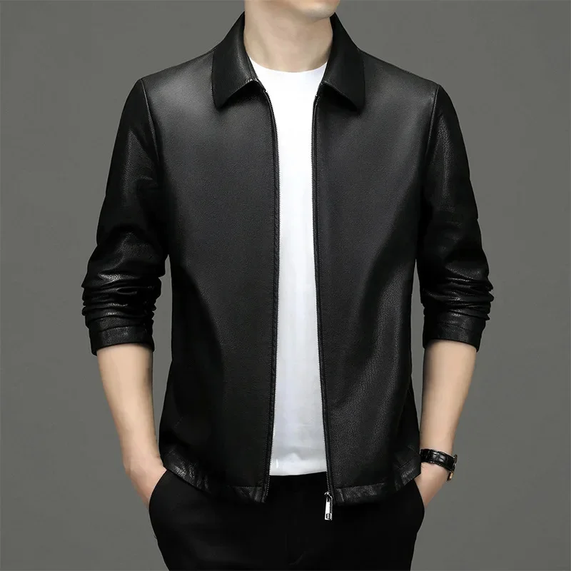 2023 Autumn Winter New Men Lapel Large Size Coat Man Solid Color Casual Versatile Leather Jacket Fashion Zipper Outwear