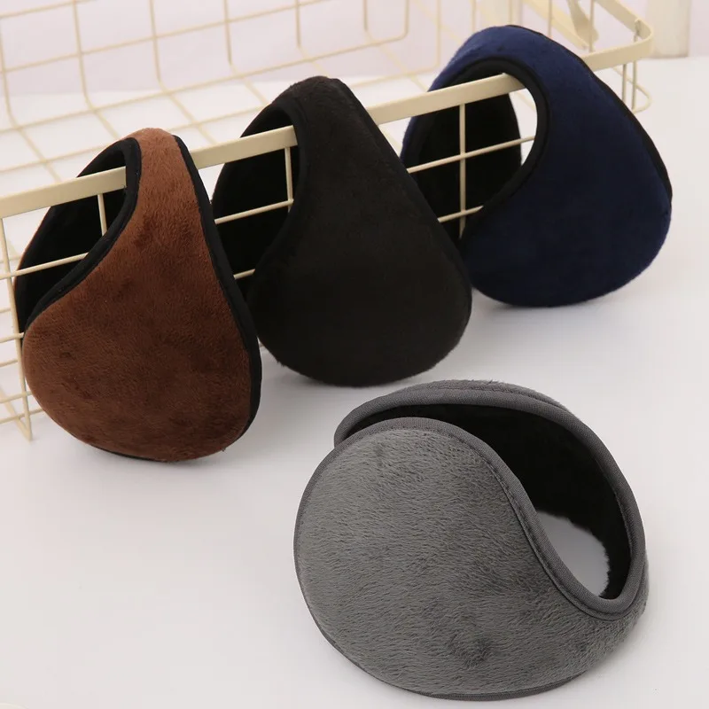 Men Soft Plush Thicken Earmuffs Winter Warm Fur Earmuff Solid Color Velvet Fleece Ear Warmer Outdoor Windproof Cycling Ear Cover