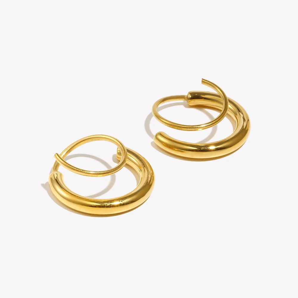 E.B.belle Simple Double Layer Cord Hoop Earrings Waterproof 316L Stainless Steel Earrings for Women 18K Gold Plated Jewelry