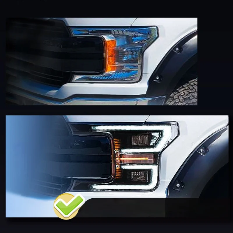 The modified lights are suitable for LED headlamp assemblies for Ford 2018-to-date F150 Raptor Streamer Steering vehicles.