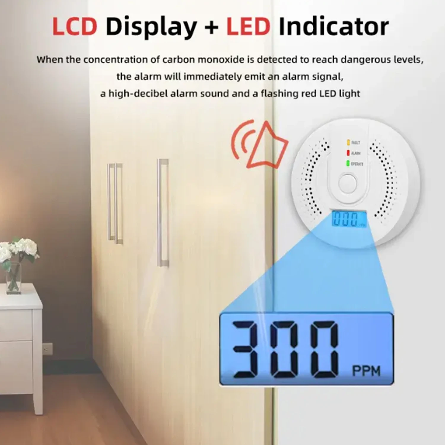 Onafhankelijke CO Alarm Sensor Koolmonoxide Alarm Detector Hoge Gevoelige Waarschuwing LCD Display CO Alarm