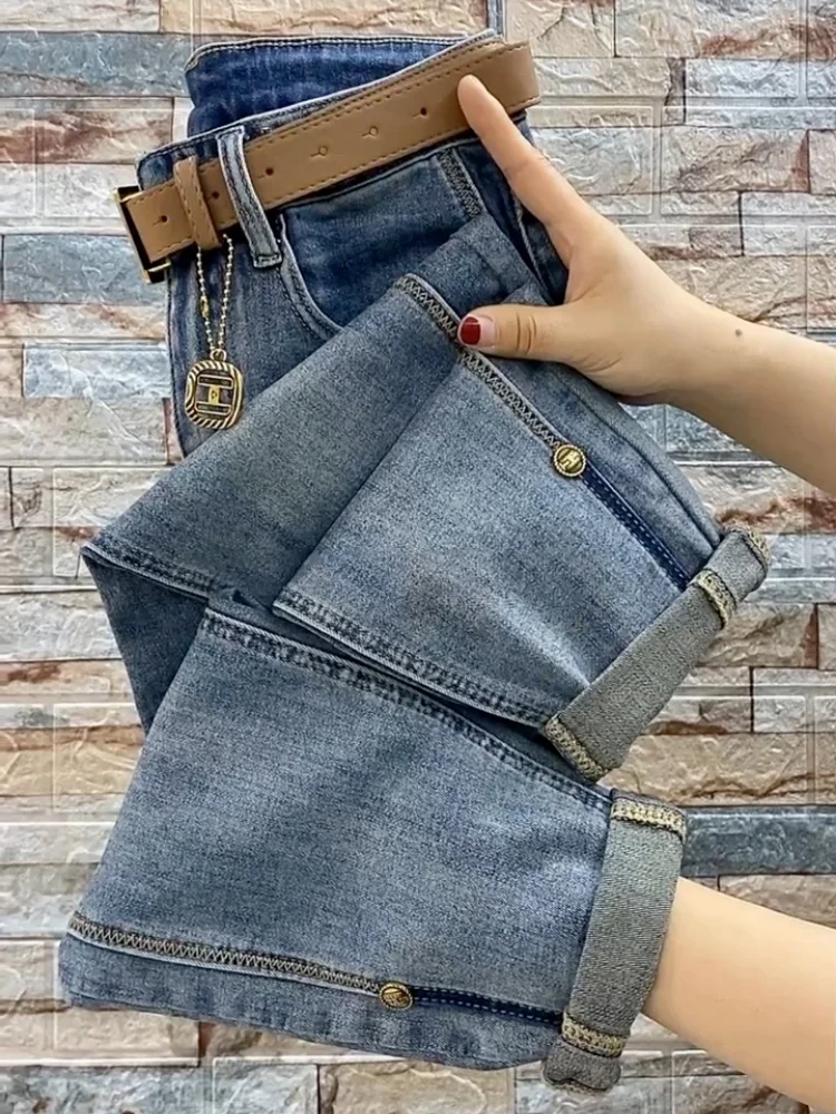 Jeans reto de cintura alta para senhoras, ajuste solto, calça jeans haren stretch, jeans até o tornozelo, novidade para primavera e outono, 2023