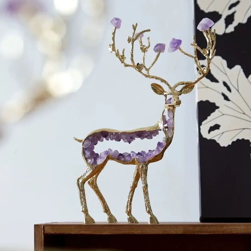 

Amethyst Sika Deer Ornament Desktop Decoration Accessories Both Wealth Fortune Attracting Wealth Luxury Decoration Housewarming