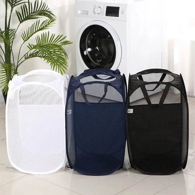 

Folding Laundry Basket with Handle Clothes Toy Basket Hollow Mesh Breathable Household Laundry Hamper Sundries Organizer Gym