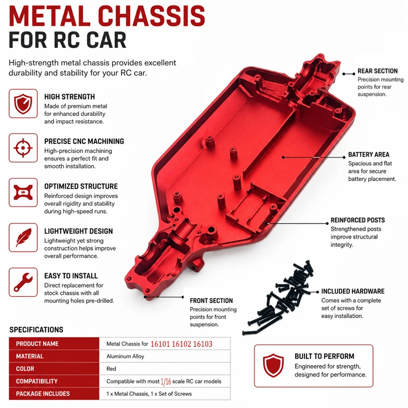 

1/16 RC Car CNC Aluminum Metal Chassis Mod Parts Fit SCY PRO Series JJRC C8805 Q130A Q130B Q141 Upgrade Replacement Spare Parts