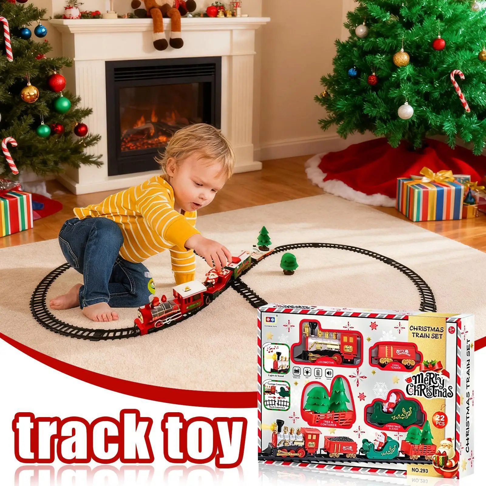 مجموعة ألعاب القطار مع مجموعة الضوء والصوت، مجموعة مسار القطار الكهربائي لعيد الميلاد والضوء لعيد الميلاد للأولاد والبنات الصغار