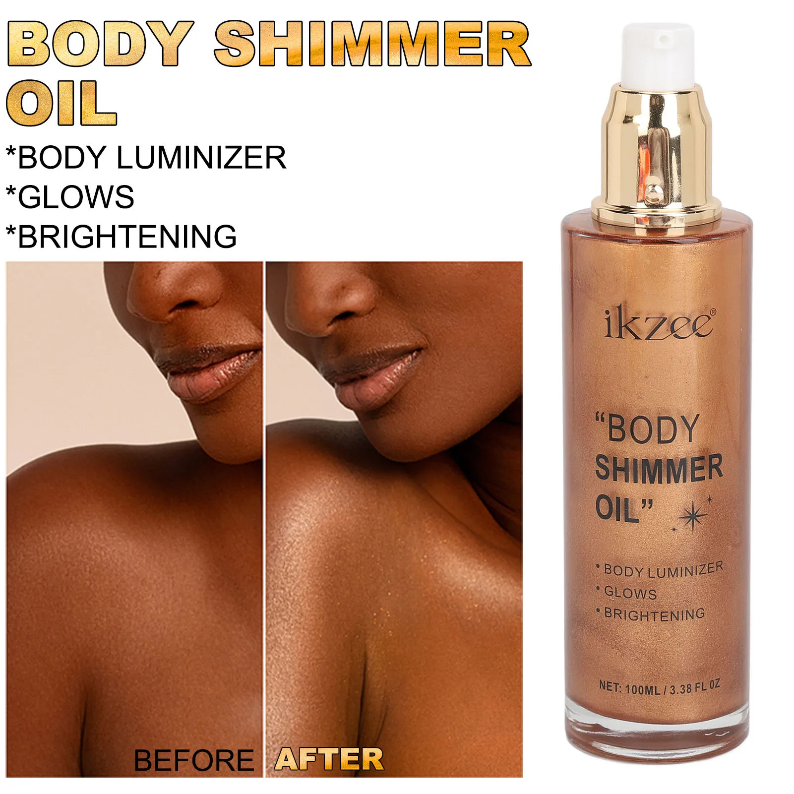 100ml Body Highlighter Oil Face Body Luminizer Lightweight Texture Highlight Effect Long Lasting for Cheek Collarbone Shoulder