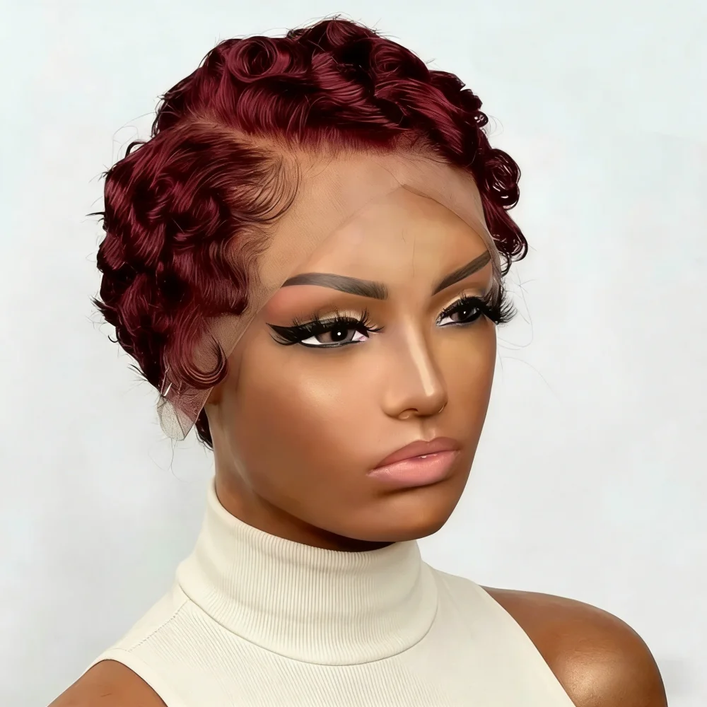 Body Wave Pixie Cut Transparent 13x4 Lace Front Human Hair Wig Women Loose Deep Curly Wave Human Hair Short Bob Wig