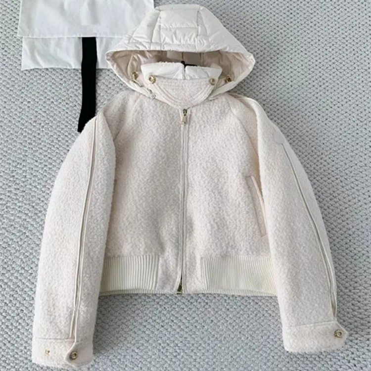 

Customized New Winter 2025 styles of European and American women's clothing Long-sleeved hooded wool fashionable down jacket