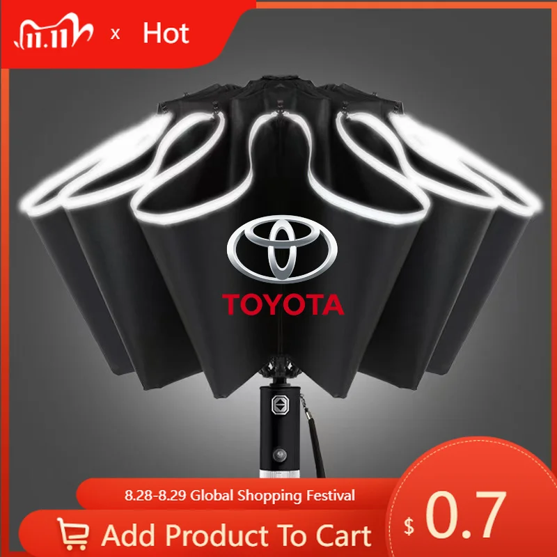 

Fot Toyota 2026, новый автомобильный автоматический зонт со светодиодной полосой, зонт от дождя и ветра для toyota camry chr corolla rav4 yaris