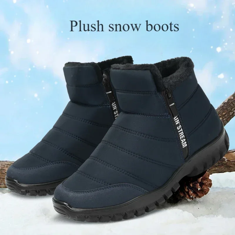 Nuevas botas de nieve de invierno para hombre, zapatos cálidos de algodón, botas impermeables para hombre, botines esponjosos con plataforma con cremallera, zapatos para hombre de talla grande Botines