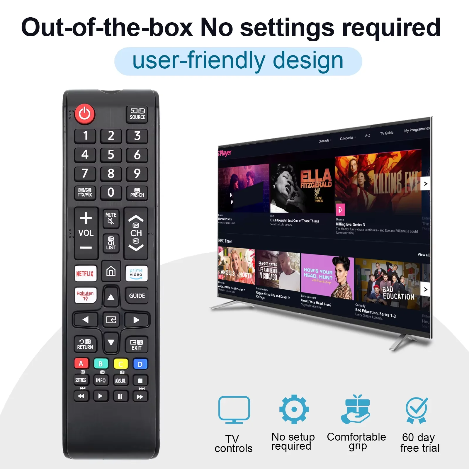 El control remoto para TV Samsung BN59-01315B es compatible con todos los televisores Samsung LCD LED HDTV y viene con Hulu, Netflix y Prime Video.