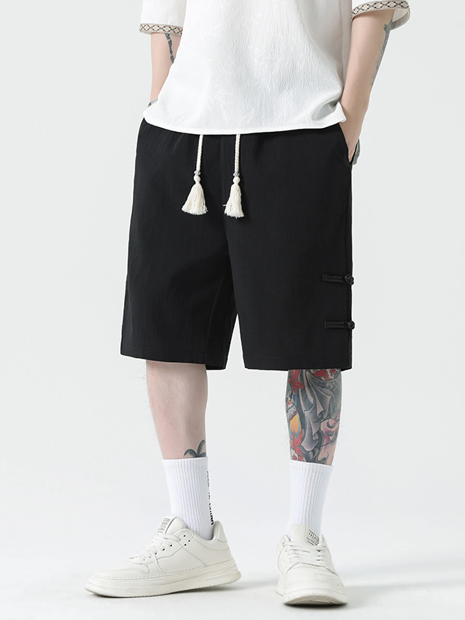 

Loose Fit Men's Casual orts Summer 2025 Retro Button up Five Inch Baskeall Sport mid Waist Straight Leg Trousers