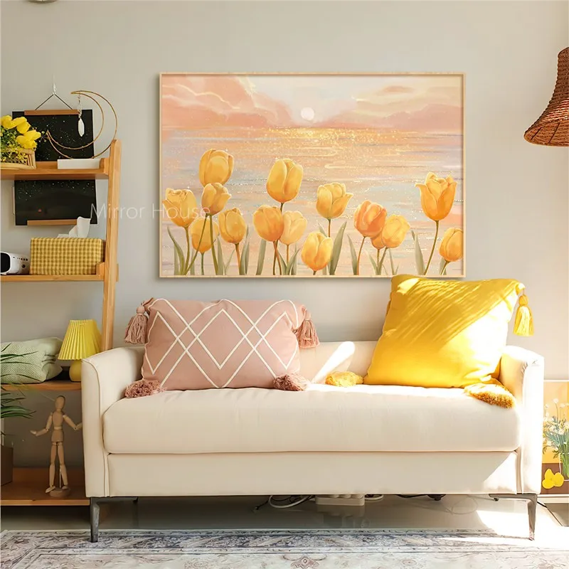 DIY Cross Stitch Kits Printed Fabric Flower Tulip Painting Embroidery Kits Cross Stitch Needle Arts&Craft 11CT Cotton Home Decor