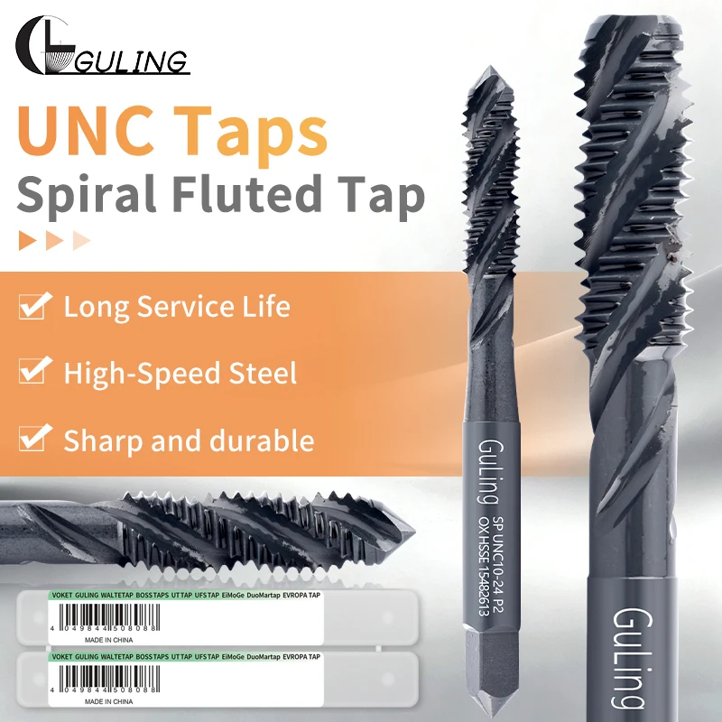 GULING HSSE-M35 JIS Spiral Flute Tap Black Oxide 0-80 UNF 3/16-24 UNC Machine Tap CNC Blind Hole 1PC