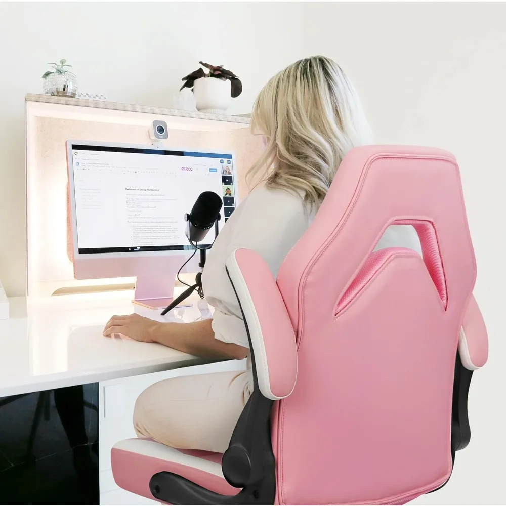 

Gaming Chair Ergonomic Computer Desk Office Chair with Lumbar Support Adjustable Height Swivel Wheels Flip-Up Arms PU Leather