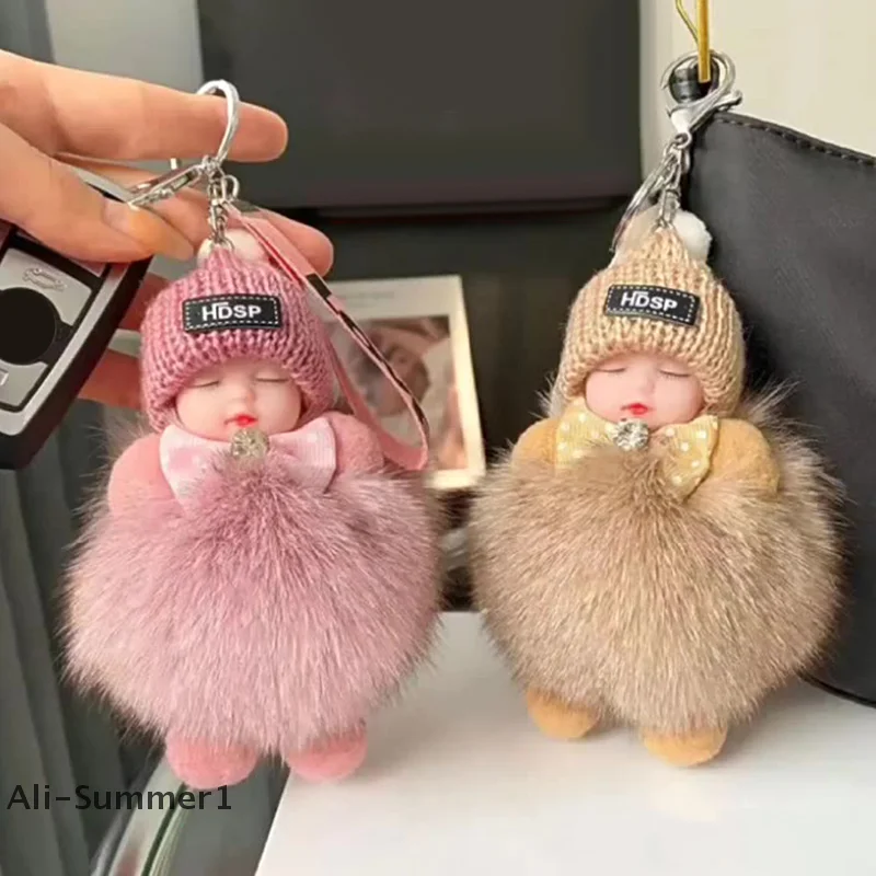 【E】Schlafender Baby-Schlüsselanhänger, niedliche flauschige Plüschpuppe, Schlüsselanhänger, Damen, Mädchen, Taschen, Schlüsselanhänger, Autos, Schlüsselanhänger, Geschenk, bezaubernde Dekoration