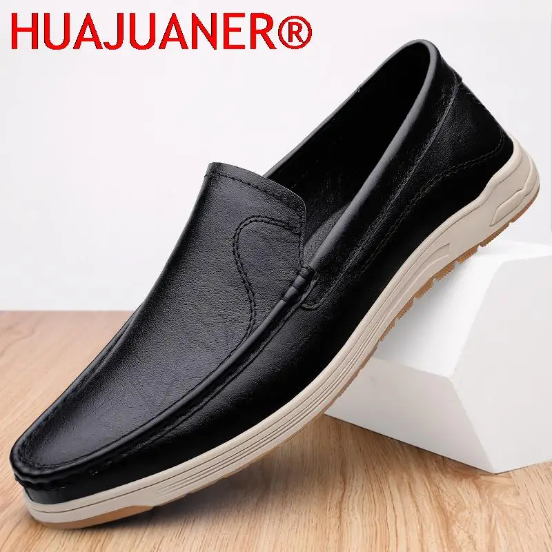 Genuine Leather Men Shoes Luxury Trendy 2025 Casual Slip on Formal Loafers Men Moccasins Luxury Brand Italian Black Male Driving