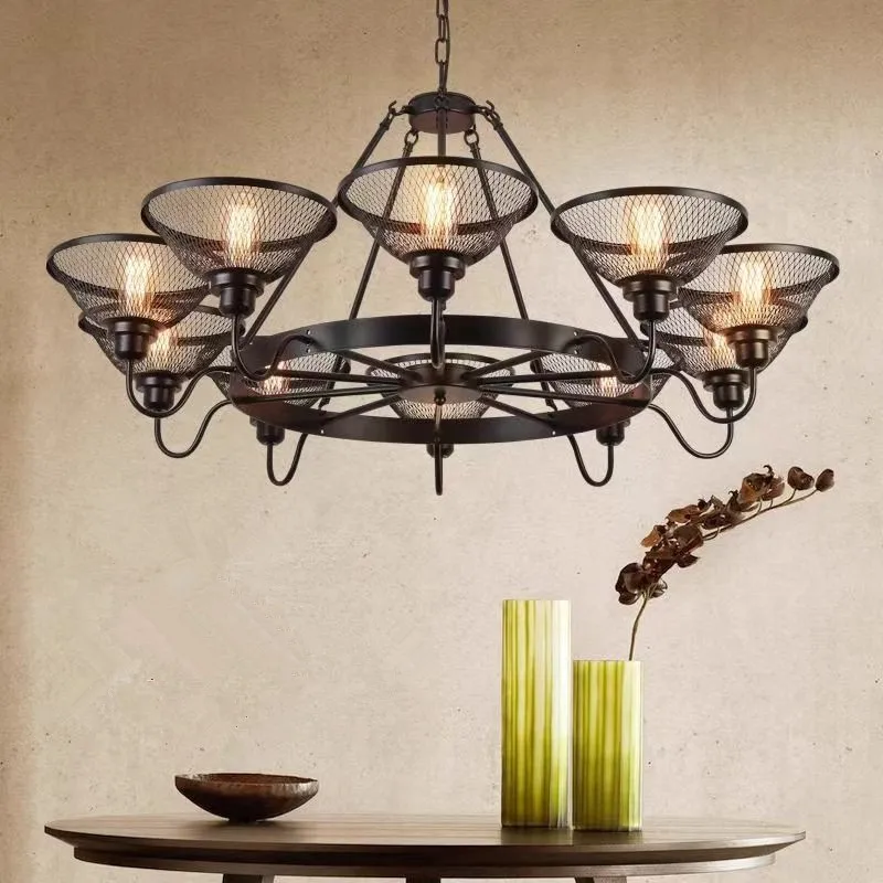 OUFULA American Retro Pendent Lamp Industrial Wind Living Room Restaurant Loft Clothing Store Cafe Bar Box Homestay Chandelier