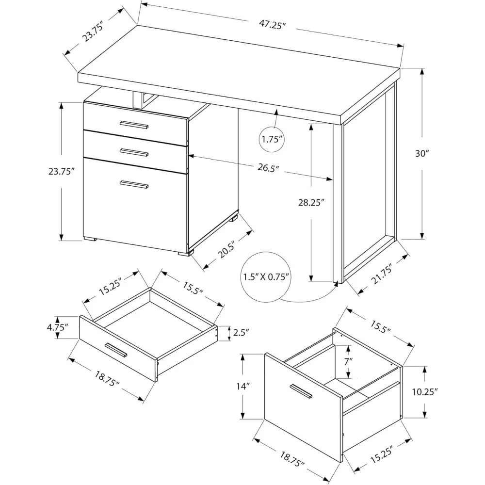 Monarch Specialties Hollow-Core Left or Right Facing Desk, 48-Inch Length, White