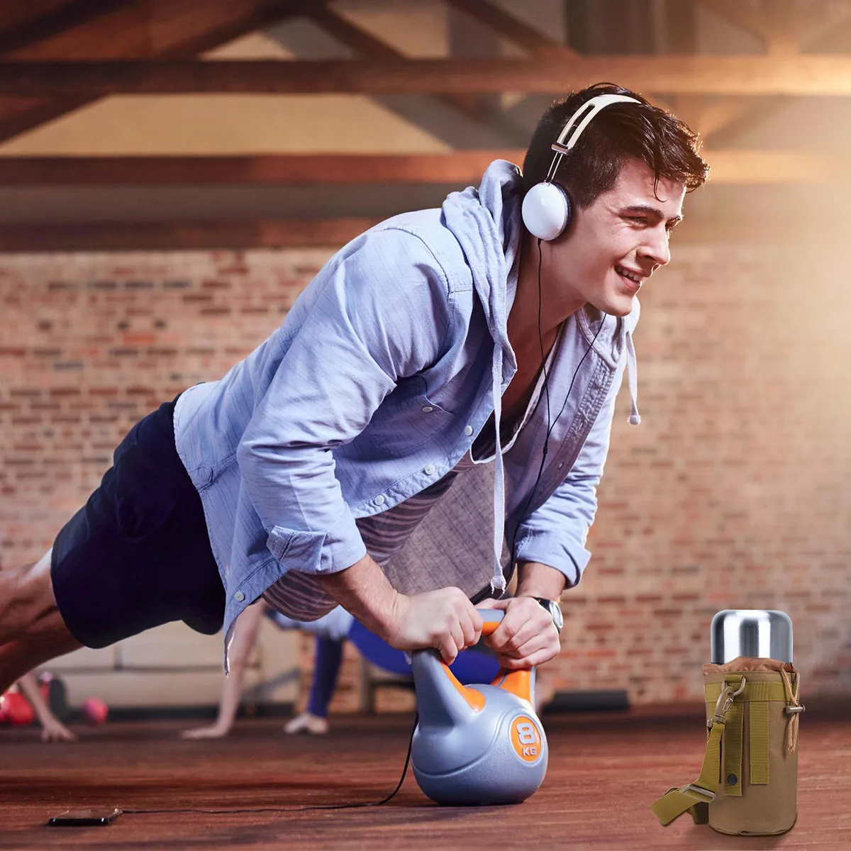 Kettle Bag Water Bottle Holder Portable Storage Bag Brown Comfortable Wearable Crossbody Pouch Outdoor Sports Hiking Running