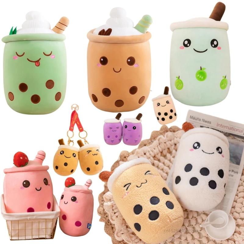 Kawaii Boba Fruit Bubble Tea All Series Cartoon Plush Toy Stuffed Animals Cute Food Milk Tea Soft Toys Room Decor Pillow Gifts