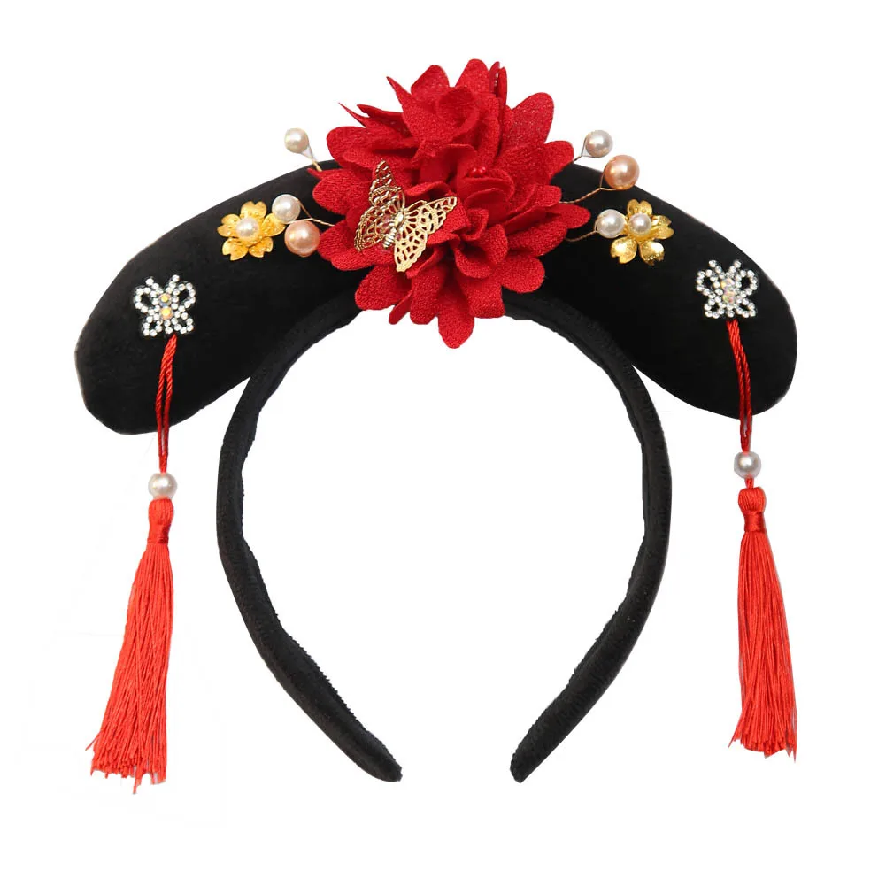 Chinese Princess Gege Headband Ancient Royal Flower Pearl Tassel Hair Band Costume Cosplay Photography Headwear for Girls Women