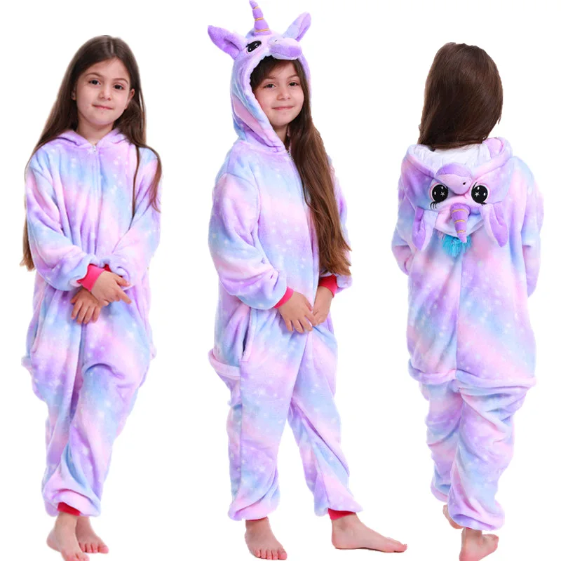 Kids One-Piece Pajamas Children Animal Cartoon Plush Kigurumi Unicorn Onesies Winter Warm Clothes for Boys Girls Christmas Gift