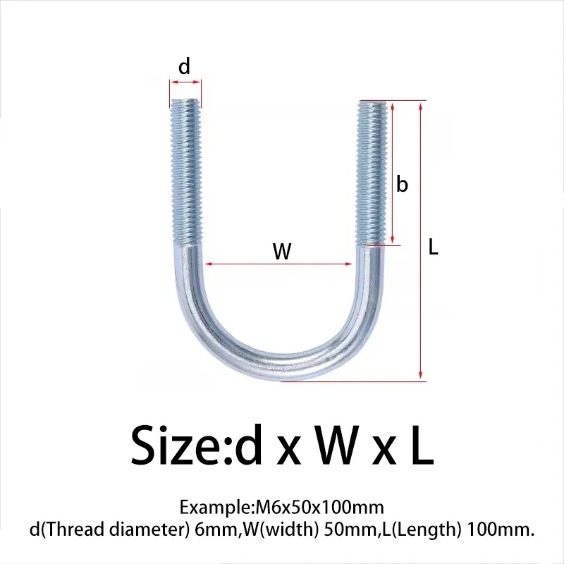 1pcs M10 M12 U-Screw U-Bolt Carbon Steel Round Bend U Type Shape Hoop Pipe Tube Clip Strap Clasp Clamp Screw Bolt Hardware