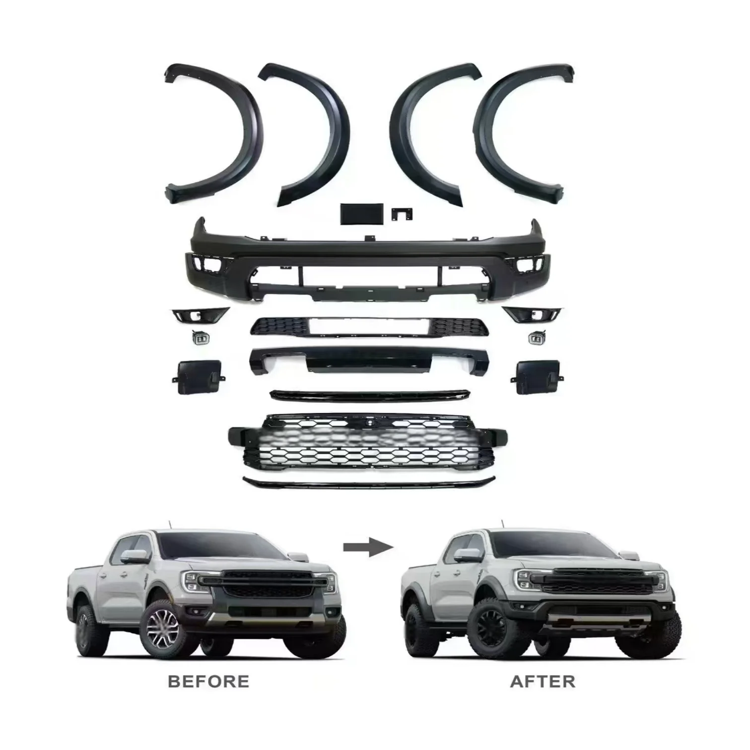 

Pickup Front Bumper Facelift Full Kit Upgrade Conversion Kit Accessories for Ranger T9 to Raptor