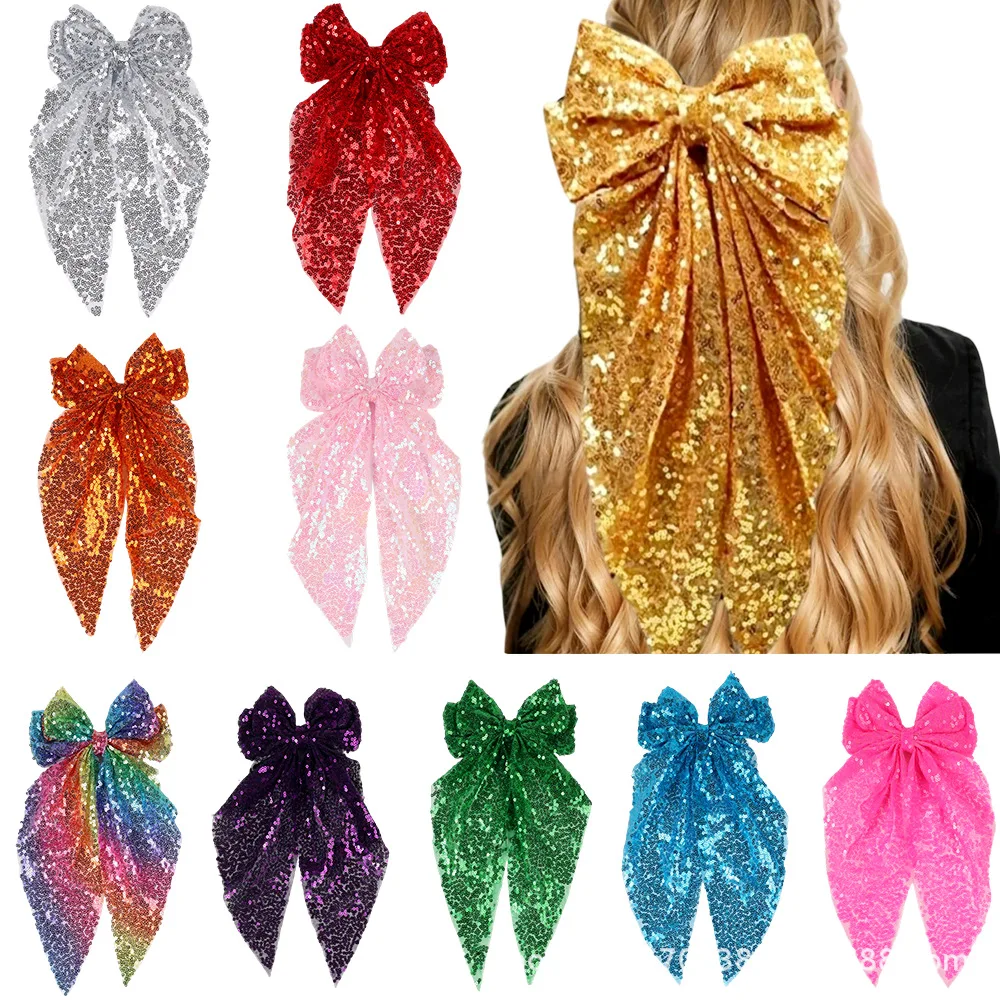 

Champagne Glitter Sequin Hair Clips Oversized Bow Hairpins for Girls Children's Fashion Hair Accessories Back Head Barrettes