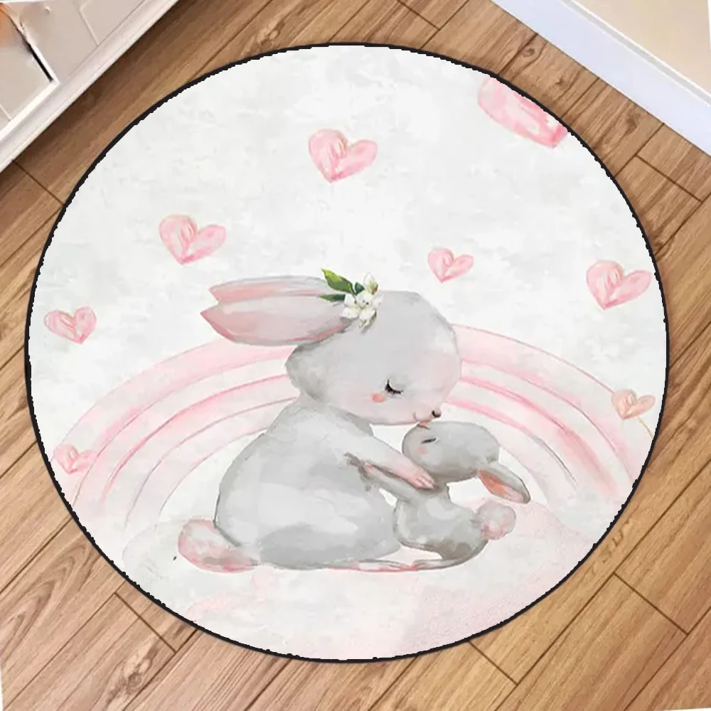 Ballet Konijn Print Rond Tapijt voor Thuis Woonkamer Decor Slaapkamer Bank Vloerdecoratie Tapijt Antislip Wasbare Cirkel Gebied Mat