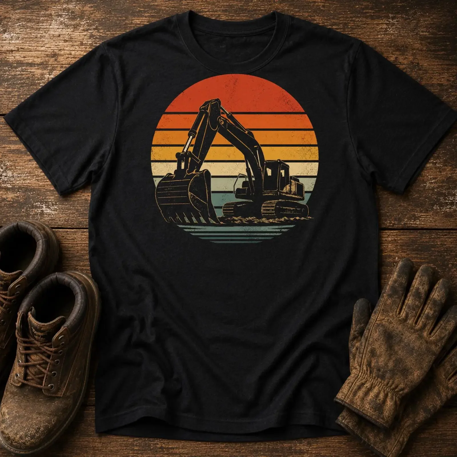 Vintage Sunset Excavator T Shirt Heavy Equipment Operator Construction Worker Digger vintage Washed Stylish