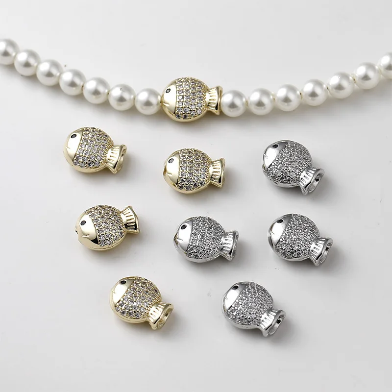 

1pcs Copper Gold-plated Zirconium Small Fish Spacer Accessories Diy Pearl Bracelet Necklace Jewelry Making Materials Wholesale