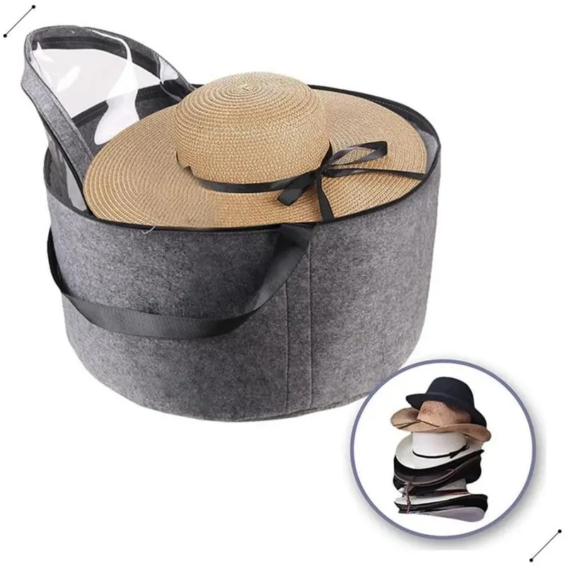 Felt Hat Storage Bucket Travel Pressure-Proof & Dust-Proof Storage Bag Visible Clothes Toy Storage Bag