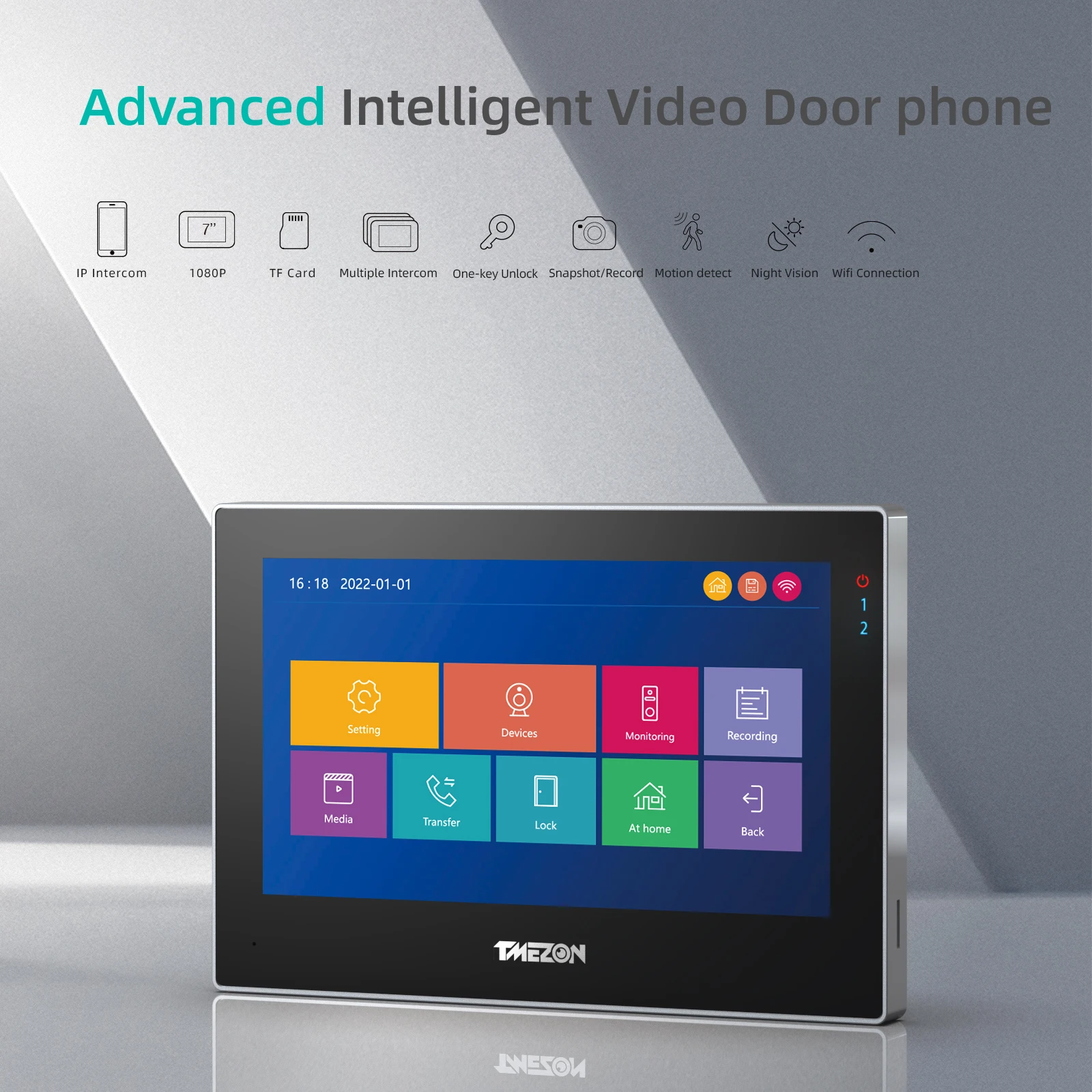 TMEZON-videoportero con WiFi de 2 cables, pantalla táctil de 7 pulgadas, timbre con cable de 1080P, 4 en 1, aplicación, contraseña, tarjeta,