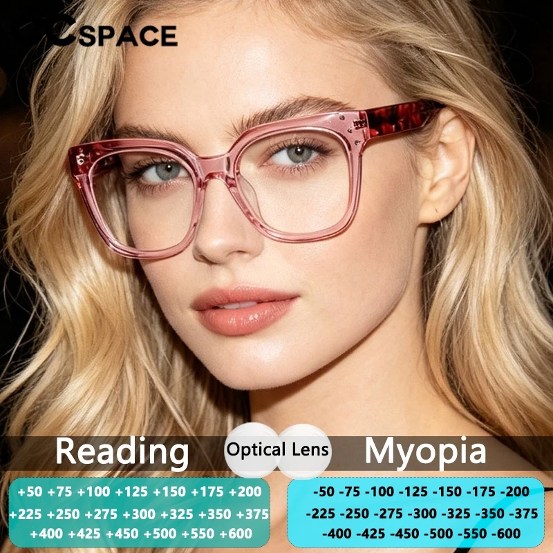 CCspace New High-grade Acetate Eyeglass Frames Women Myopia Glasses Anti-Blue Light Glasses Customizable Prescription 319605