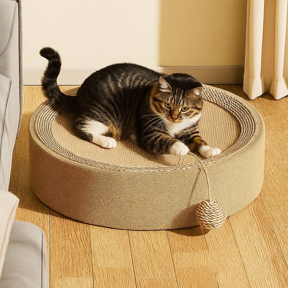 

Sleeping Mat Oval Cat Scratching Bed Sisal Basin Wear-resistant Cat Claw Board Integrated with Game Ball Pet Bed Nest Indoor Use