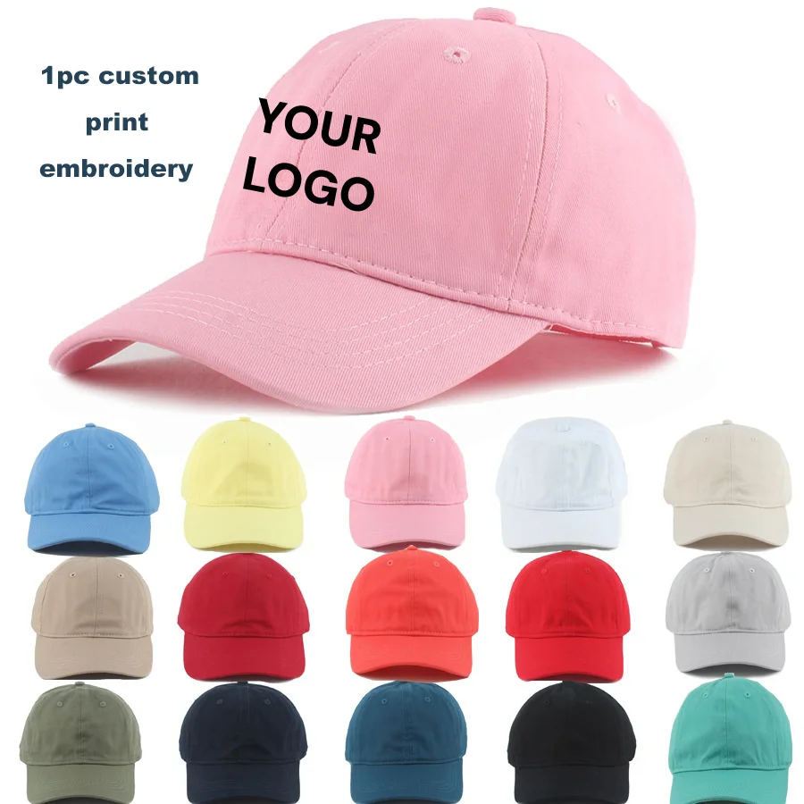 Custom Logo Embroidery Baseball Caps For Boy and Girls Children Summer Macaron Solid Cotton Sunscreen Sun Hat 3-8 Years Headwear