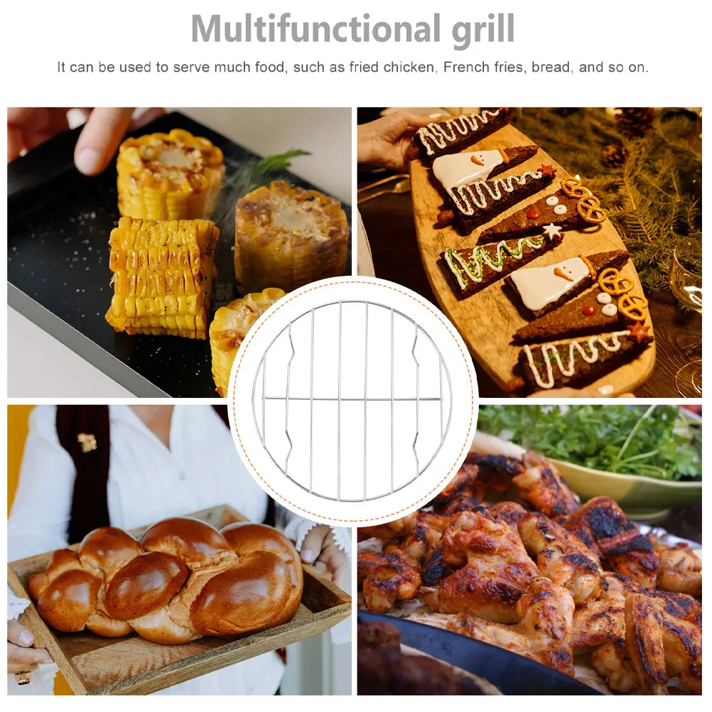 

2Pcs Stainless BBQ Grill Rack Round Meat Round Grill Rack Baking Fish Roast Easy Storage Outdoor