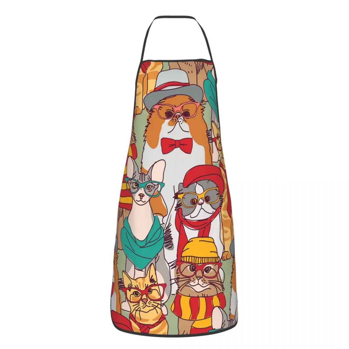 Custom Fashion Hipster Cats Group Apron Women Men Unisex Bib Cute Cartoon Kitten Kitchen Cooking Tablier Cuisine Chef Painting