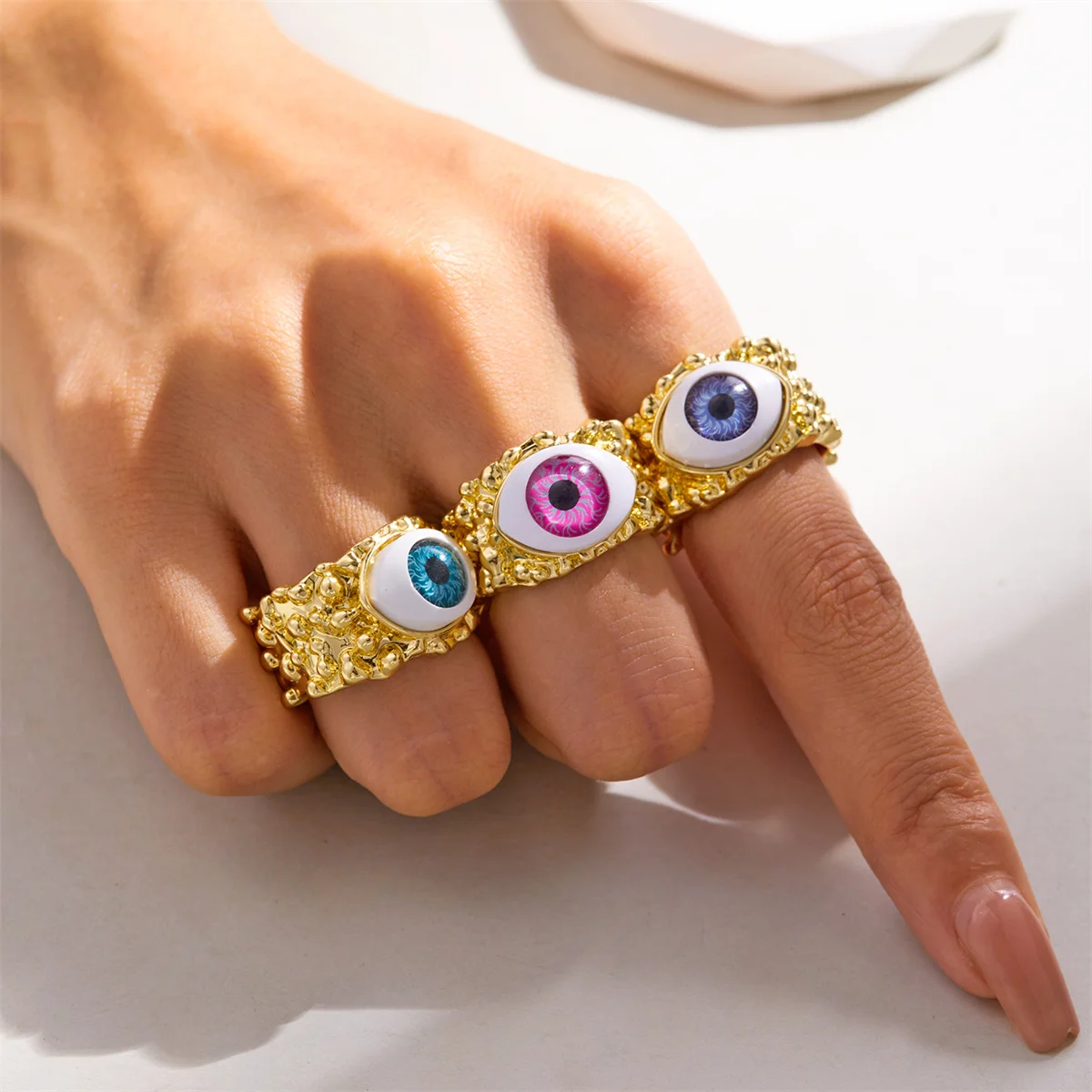 

Gothic Punk Turkish Evil Eye Rings For Women Men Vintage Demon Eyes Irregular Wide Lucky Finger Rings Aesthetic Party Jewelry