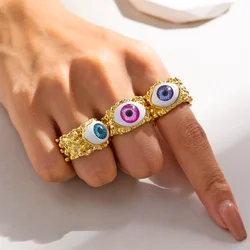 Gothic Punk Turkish Evil Eye Rings For Women Men Vintage Demon Eyes Irregular Wide Lucky Finger Rings Aesthetic Party Jewelry