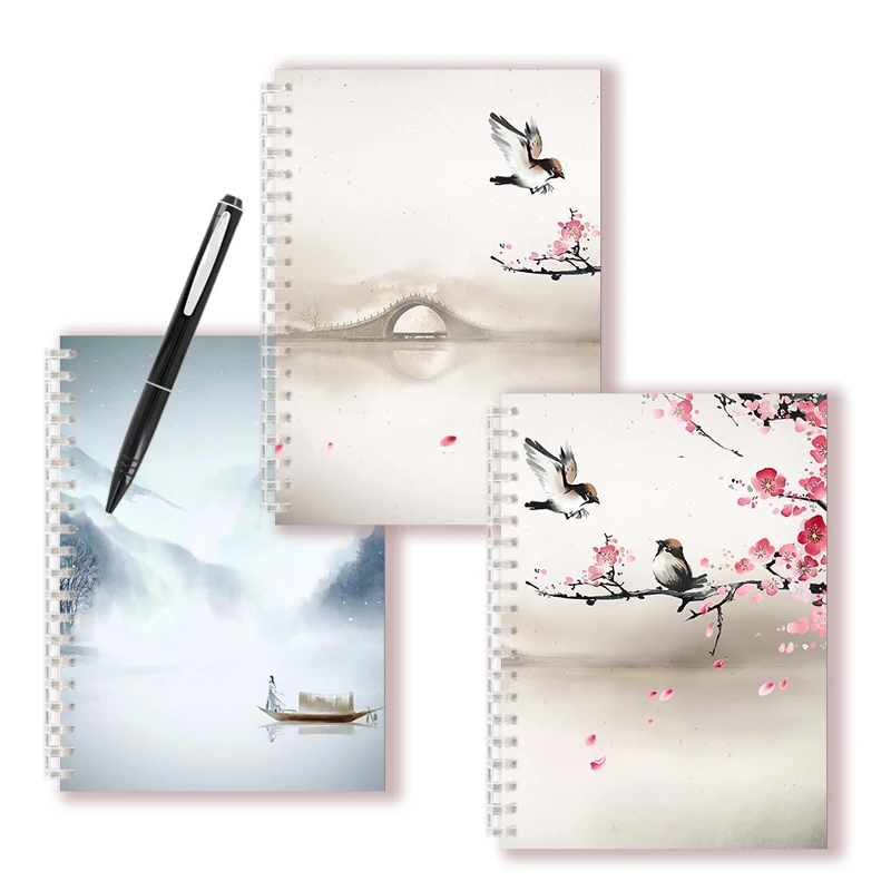 Chinoiserie Note Book A5 Spiral Notebook Chinese Style Dairy Vintage Retro Landscape Tree Bird Ink Painting Cover Agendas Decor